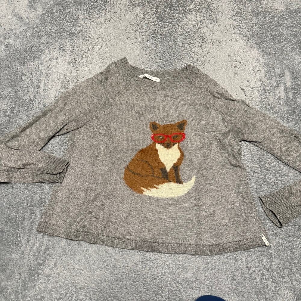 WOOLRICH Gray Sweater Womens XL Smarty Fox Print Long Sleeve Top